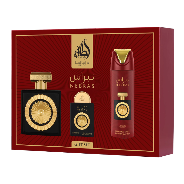 Coffret Nebras Lattafa Pride Parfum Femme 100 ml + Format Voyage + Déodorant