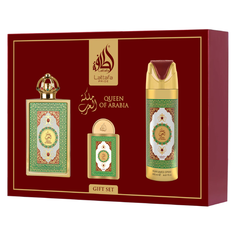 Coffret Queen of Arabia Lattafa Parfum Femme 100 ml + Format Voyage + Déodorant